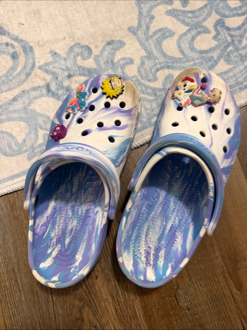 CROCS Kids White and Purple Tie-Dye Clog Sandals with Charms